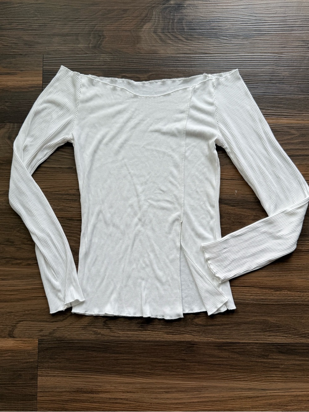 Women's Off-Shoulder Ribbed Long Sleeve Top - White